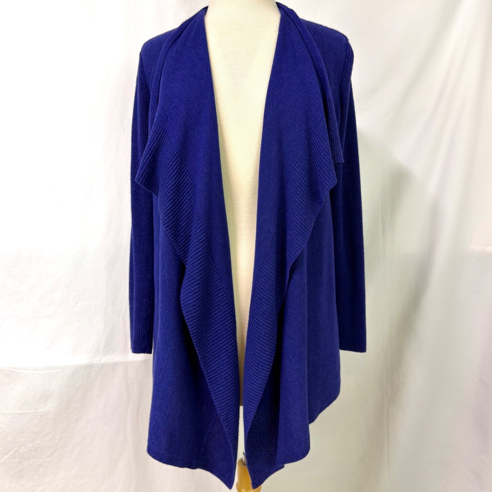 EILEEN FISHER Blue Italy Yarn Cotton Silk Open Drape Front Waterfall Cardigan M